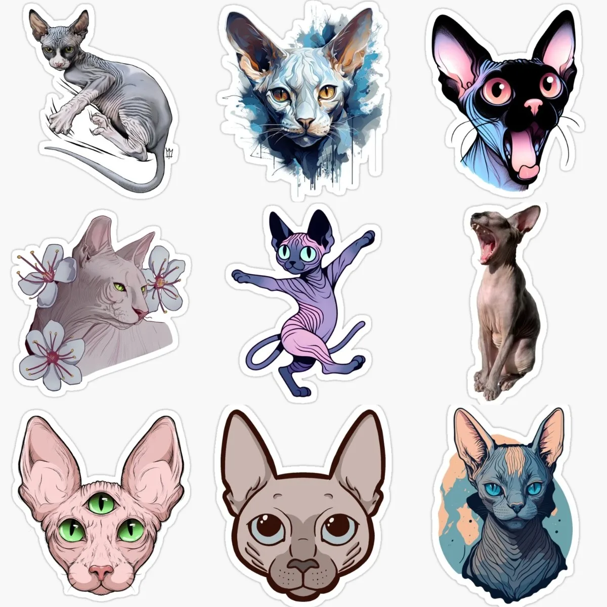 Creative Canadian Hairless Cat Sphynx Cat Pets PVC Stickers for Decorate Table Fridge Wall Window Car Van Bicycle Decal