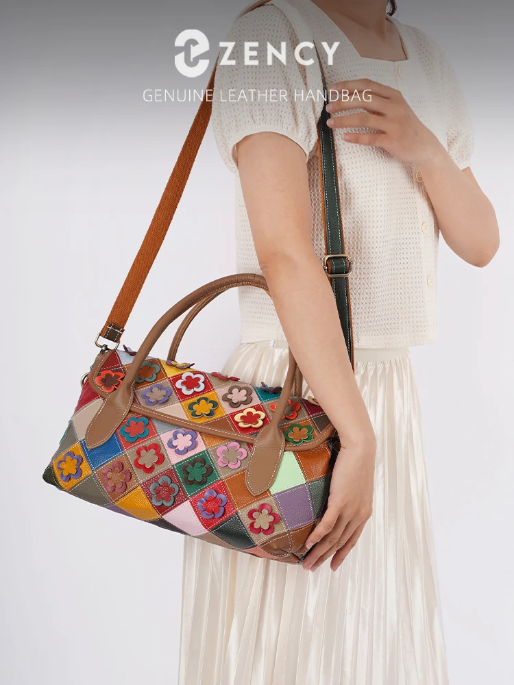 Zency Luxury Women Shoulder Bag 100% Genuine Leather Large Capacity Handbag Ladies Tote Bag Crossbody for Travel Dating Wedding