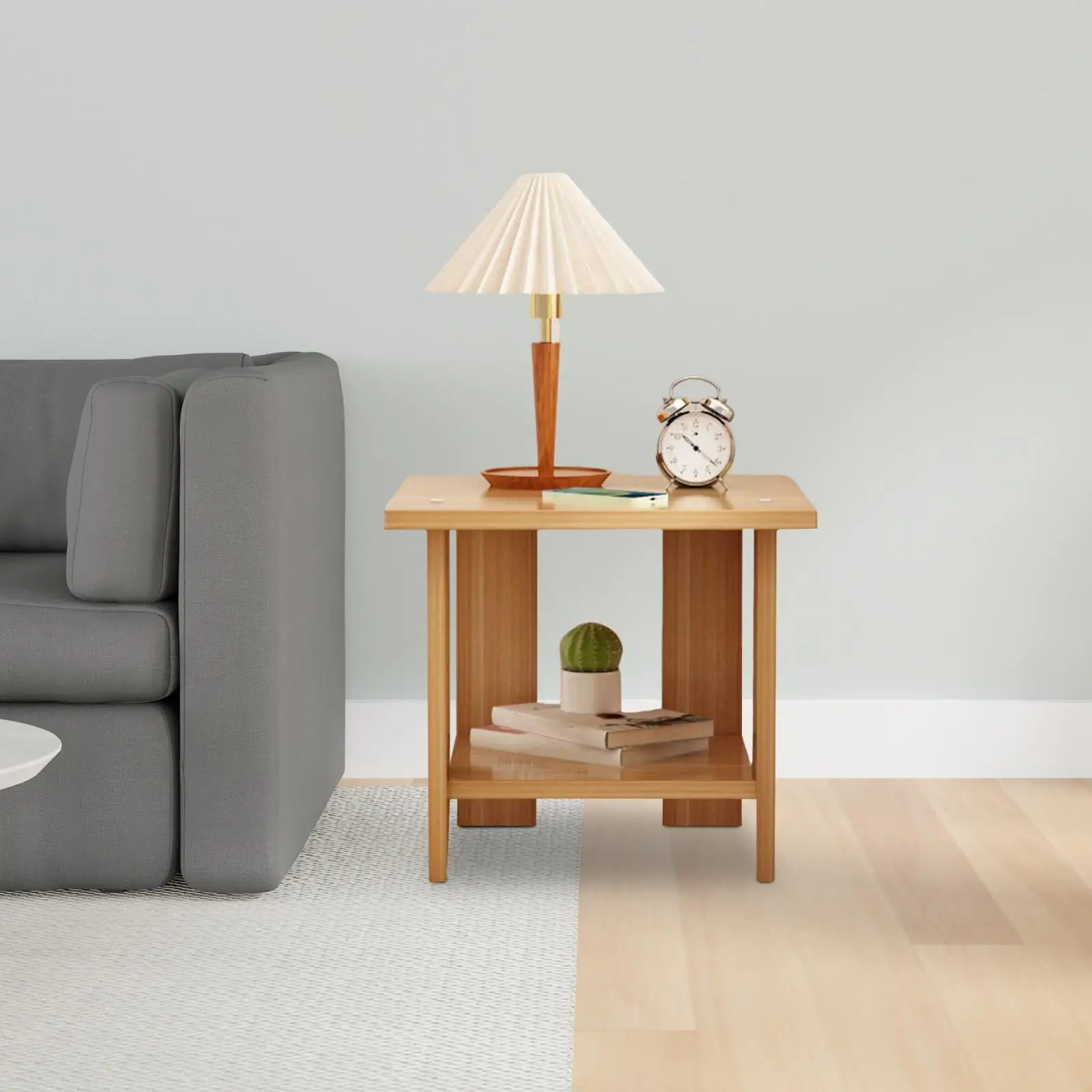 Wooden Coffee Table Small Bedroom Side Table Double Layer Narrow Lounge Furniture for Room Decor