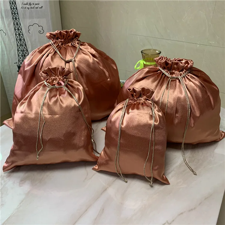 Silk Bag Rose Gold Wood Ear Drawstring Bags Cosmetic Skin Care Storage Pouch Clothes Shoes Dust Pouches Customizable Logo