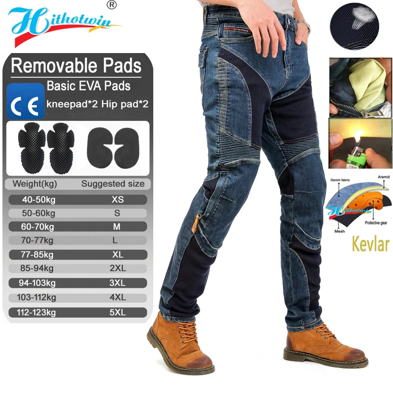 Kevlar Motorjeans Heren Zomerrijbroek Blauw Crossmotorbroek Slijtvast Winddicht Duurzaam
