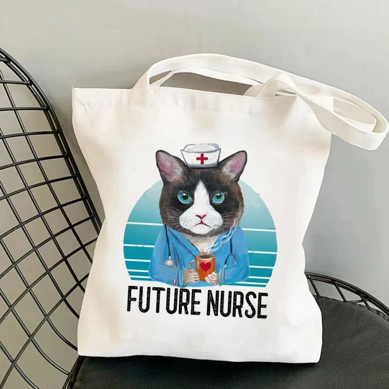 Fashion Kawaii Nurse Word Canvas Shoulder Bag Ladies Casual Tote Eco Large Capacity Portable Travel Shopping Bag Schoolbag