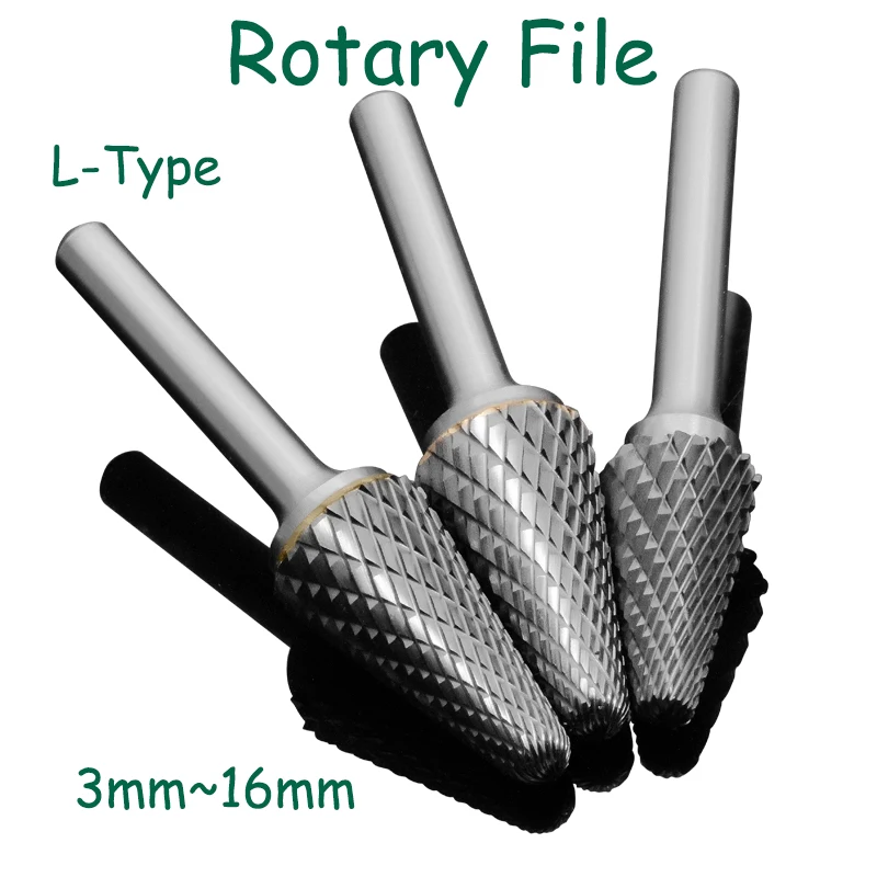 

1pcs 3~16mm Tungsten Steel Hard Rotary File L-Type Alloy Metal Grinding Head Rotary File Milling Cutter 3mm 6mm Shank Cone Dome