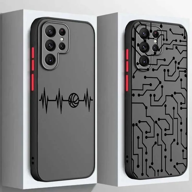 

Black Line Art Pattern Cool For Samsung A73 A72 A71 A55 A54 A53 A52 A51 A35 A25 A15 A14 5G Frosted Translucent Phone Case