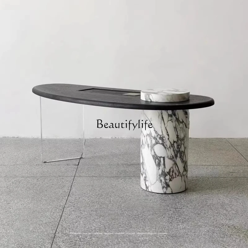 

New Chinese solid wood tea table, black walnut acrylic suspended rock slab tea table