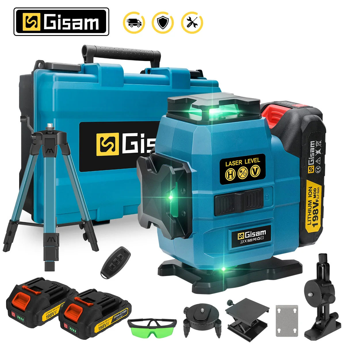Livella laser 4D a 16 linee Gisam con linea verde 360 ° Laser Verticale e Orizzontale Autolivellante con Controllo Remoto via APP, Strumento Professionale Super Potente con Linea Laser Verde