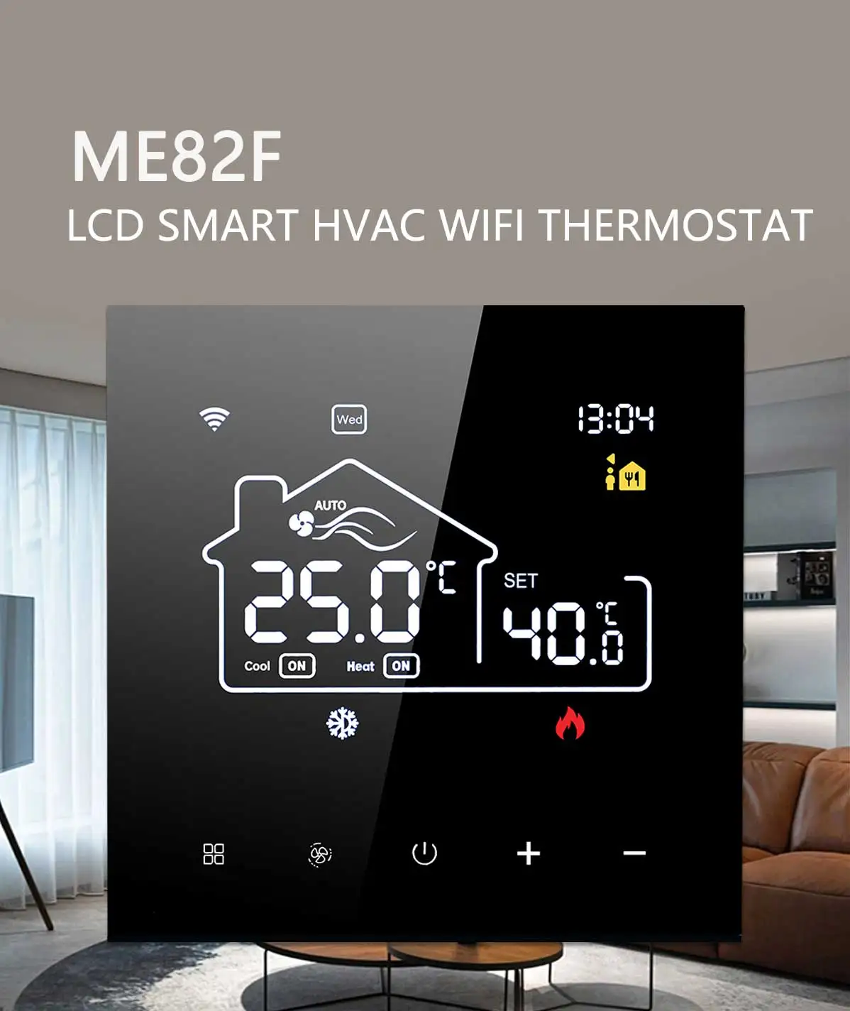 ME82F Aire acondicionado y calefacción de suelo termostato integrado Pantalla de espejo, para Alice Alexa Google Home