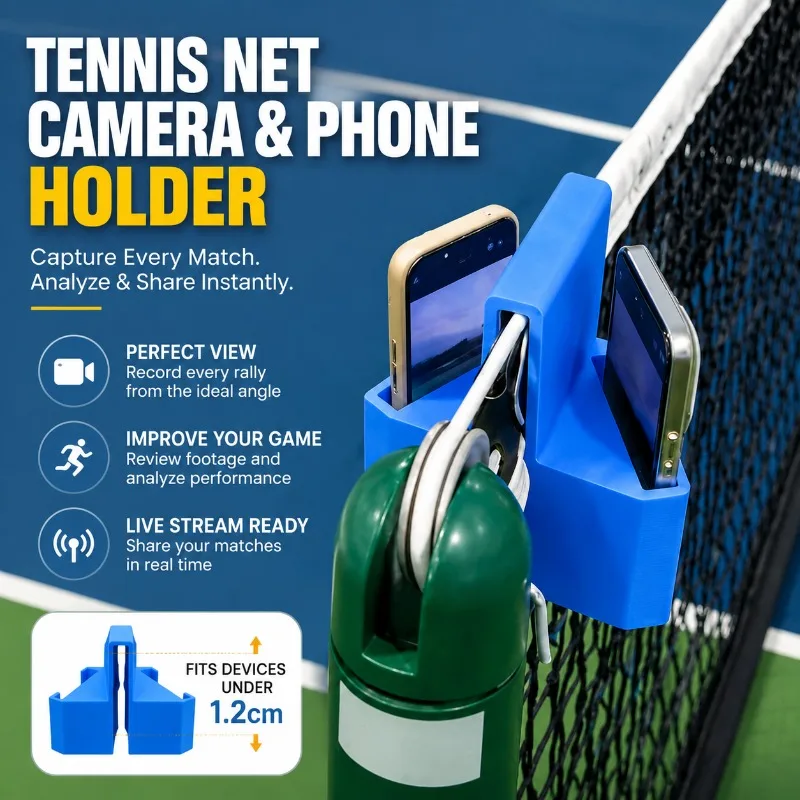 

Tennis Net Camera & Phone Holder, PLA Plastic Clip for Match Analysis, Court Practice, Live Streaming, Fits Devices Under 1.2cm