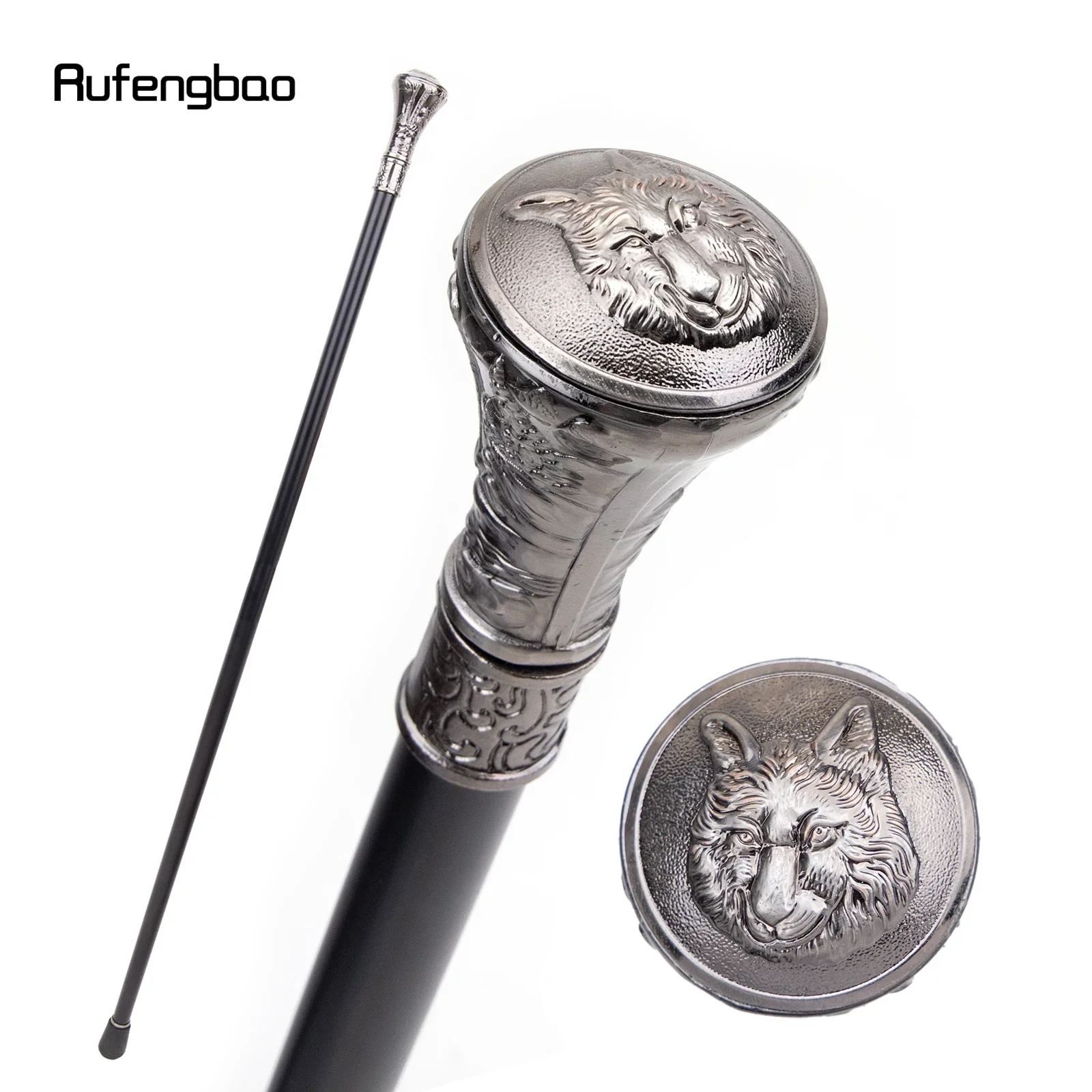 

Wolf Head Totem Relief Single Joint Walking Stick Decorative Cospaly Party Fashionable Cane Halloween Crosier 93cm