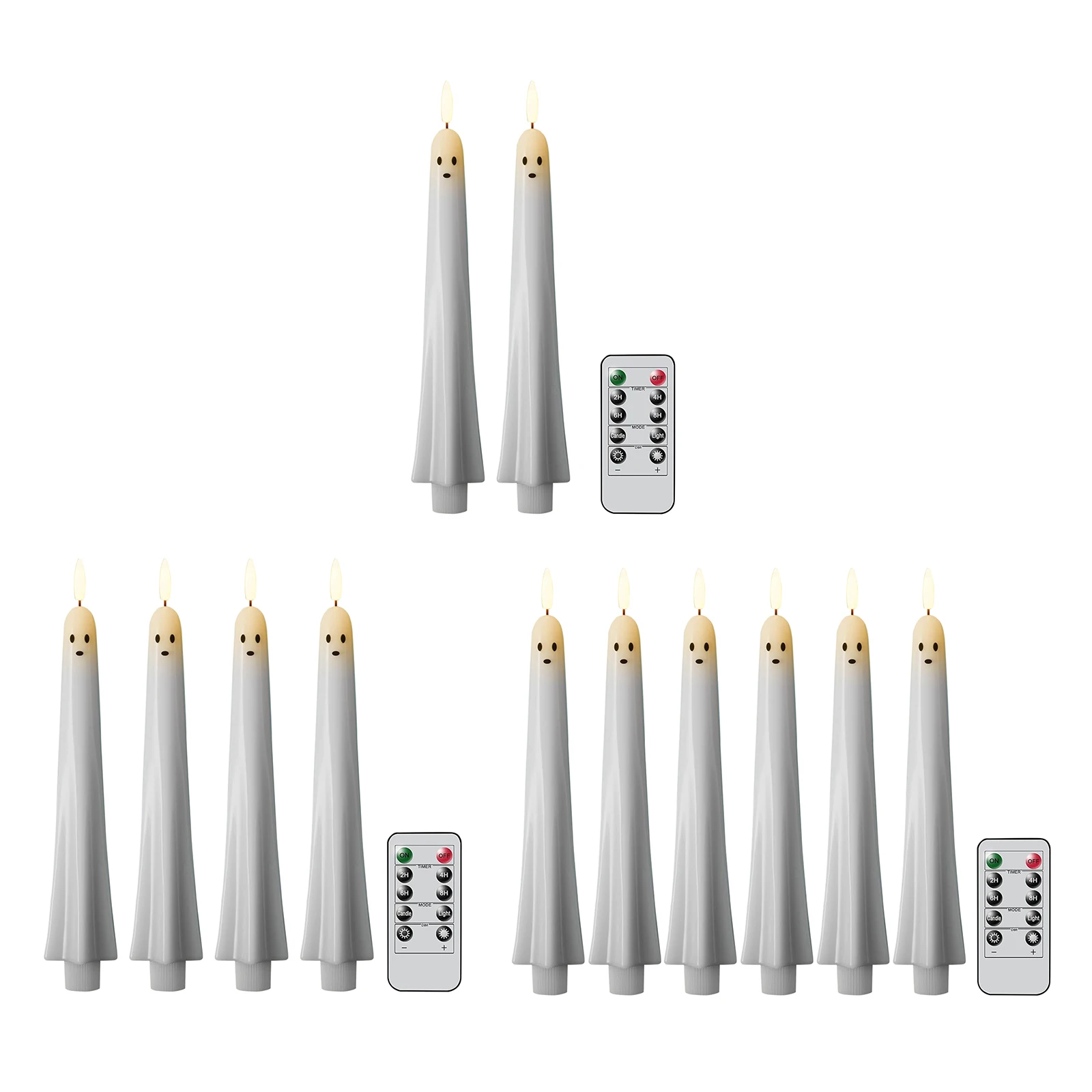 مجموعة شموع بيضاء مخيفة على شكل شبح تعمل بالبطارية 2/4/6 مجموعة شموع LED مع جهاز تحكم عن بعد ومؤقت لديكور منزلي لحفلات الزفاف #3