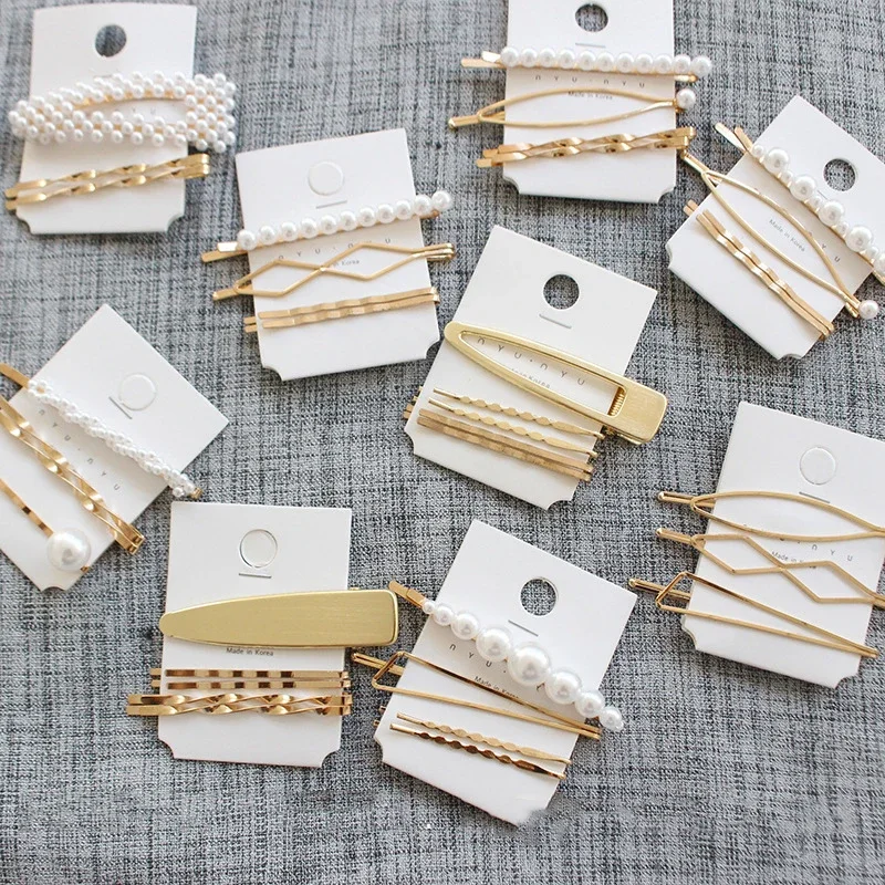 3Pcs/set Pearl Metal Gold Color Hair Clip Bobby Pin Barrette Hairband Hairpin Headdress Women Girls Lady Hair Styling Tool