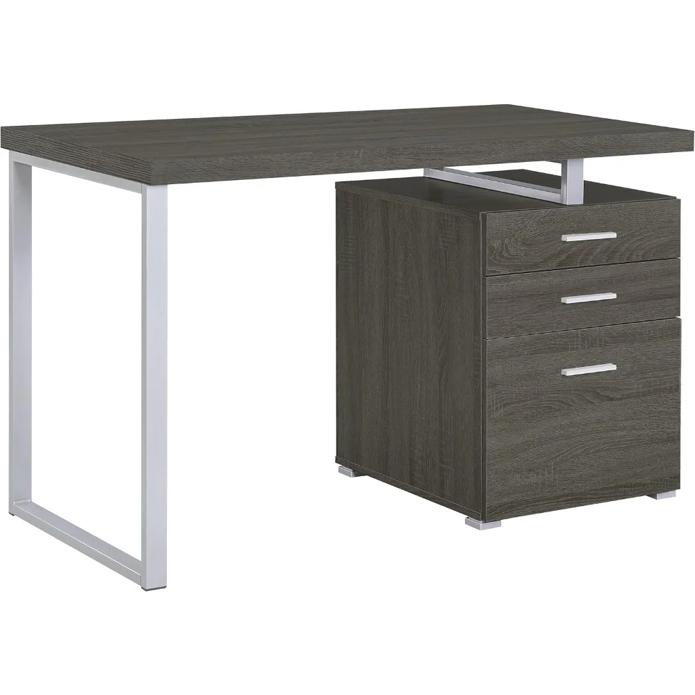 

Brennan Modern Contemporary Home Office 3-Drawer Writing Desk with Drawers Computer Desk Study Table File Cabinet Storage Silve