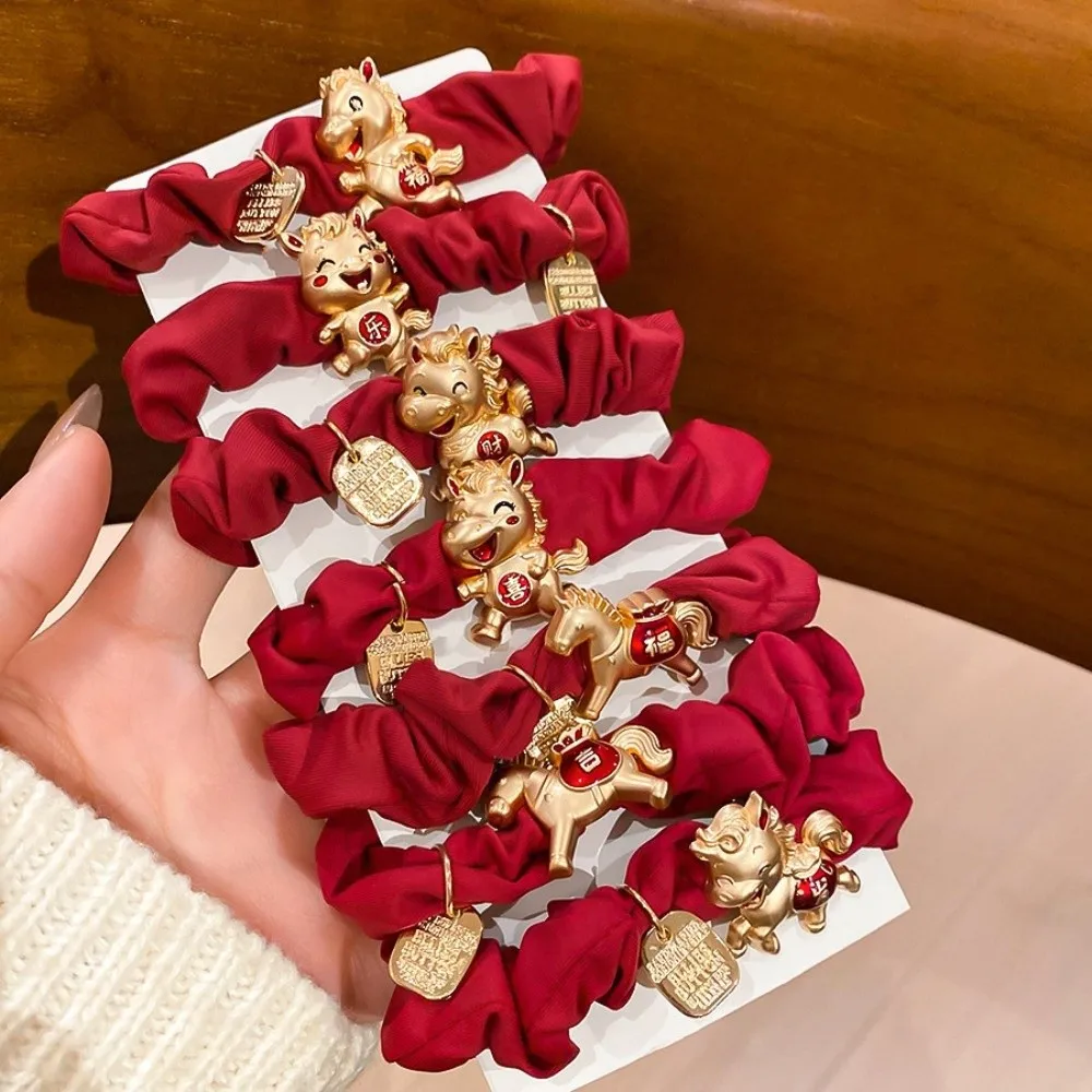 

Веревка из сплава зодиака из конского волоса, красная тканевая веревка, морщины, новогодняя веревка для красного волос, держатель для хвоста, год лошади