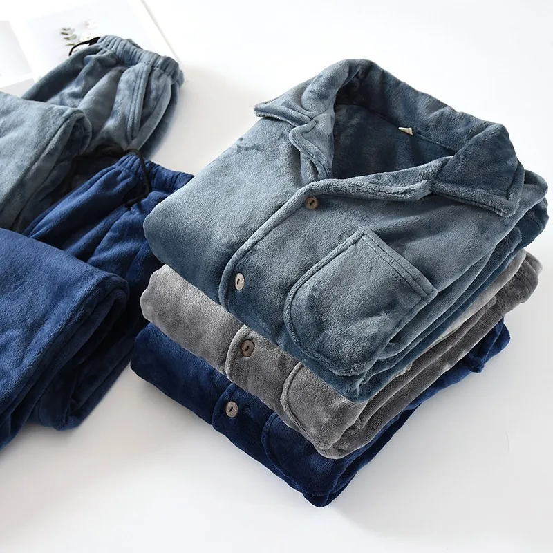 Pigiama da uomo Indumenti da notte caldi da uomo Flanella Inverno Pigiama spesso Maschile Manica lunga spessa Pijama Pigiama casual in pile Sonno