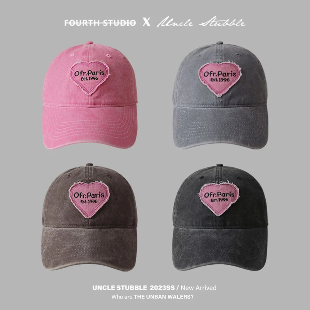 Boné vintage de algodão lavado, chapéu rosa amor coração carta sol para pais filhos menino e menina, chapéu snapback bebê, primavera e verão, 2024