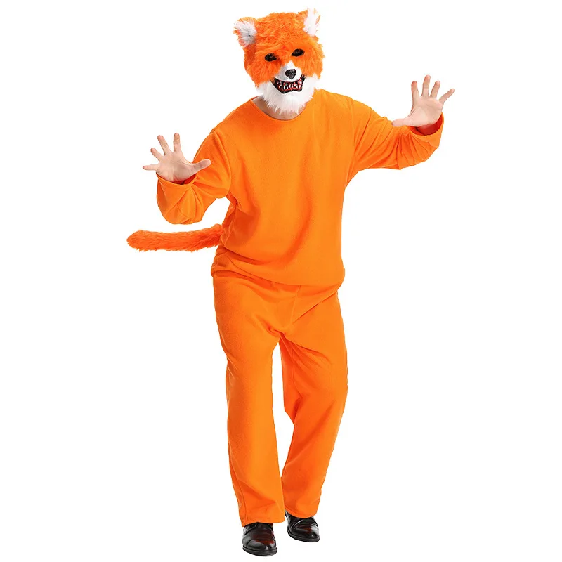 Fox Halloween Costume para homens e mulheres adultos, Cosplay Party Clothes, Conjunto inteiro de máscara, Roupa engraçada, Traje animal, Show de palco, Festival