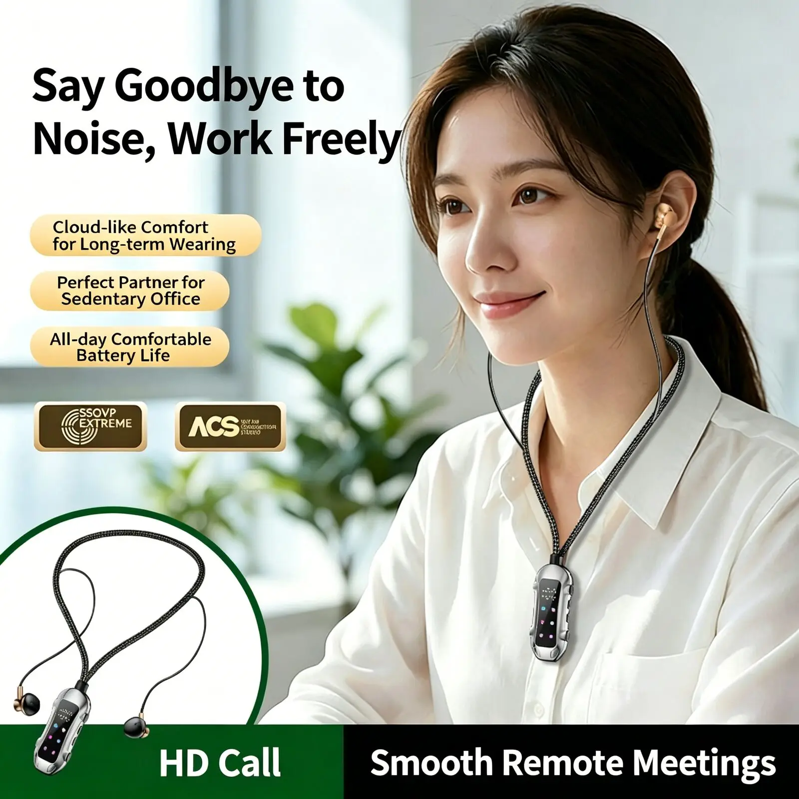 

2026 New Necklace Style Bluetooth 6.0 Earphones LED Digital Screen Smart Button Control Wireless Semi in Ear Magnetic Headset