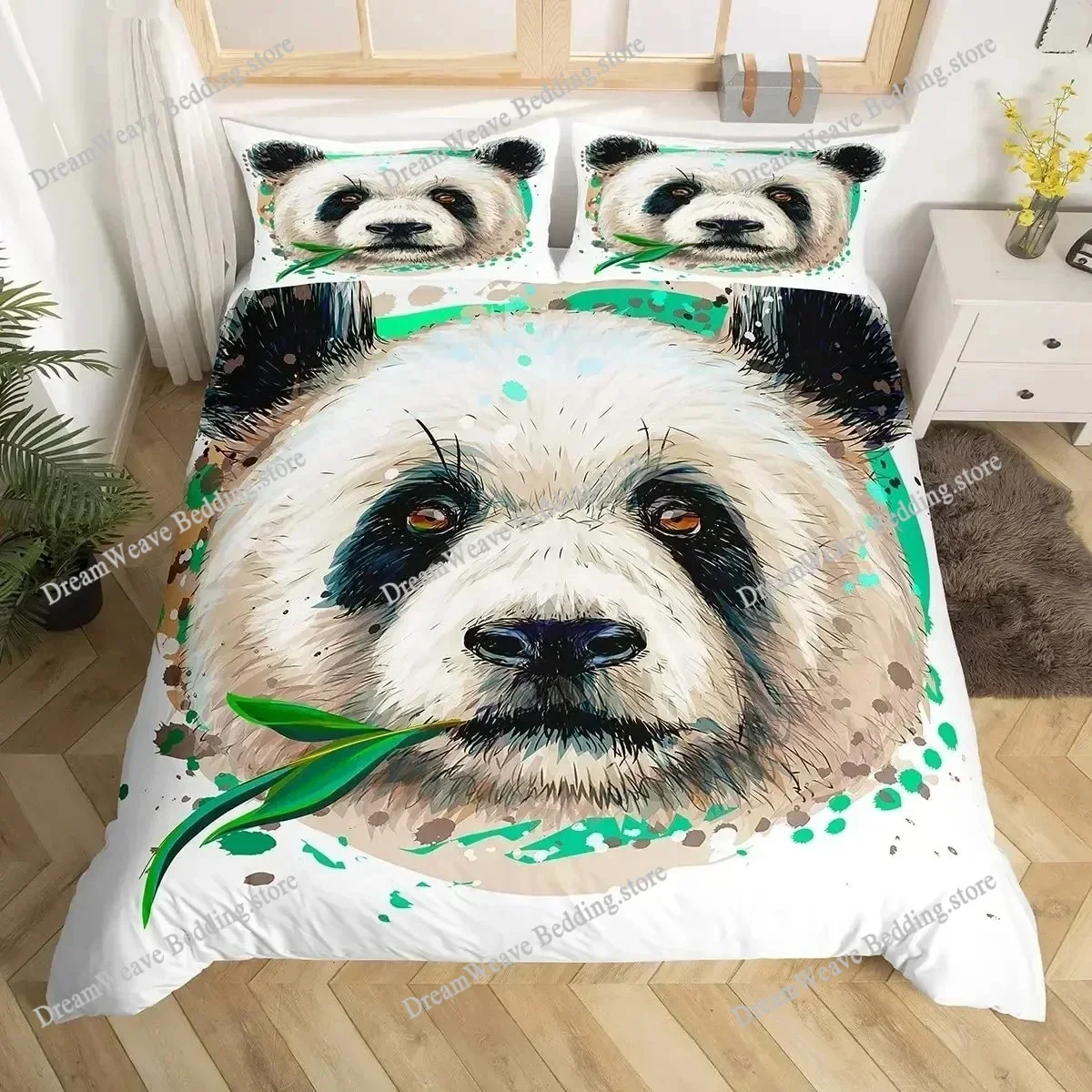 

Panda Duvet Cover Set Animal Comforter Polyester Bedding Set with Pillowcases Starry Sky Blue Ultra Soft King Size Quilt Cover96