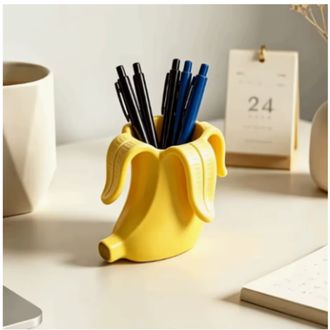 Banana Shaped Pen Holder Cute Creative Fruit Desktop Stationery Organizer Makeup Brush Cup For Office Study Home Desk Decor Gift