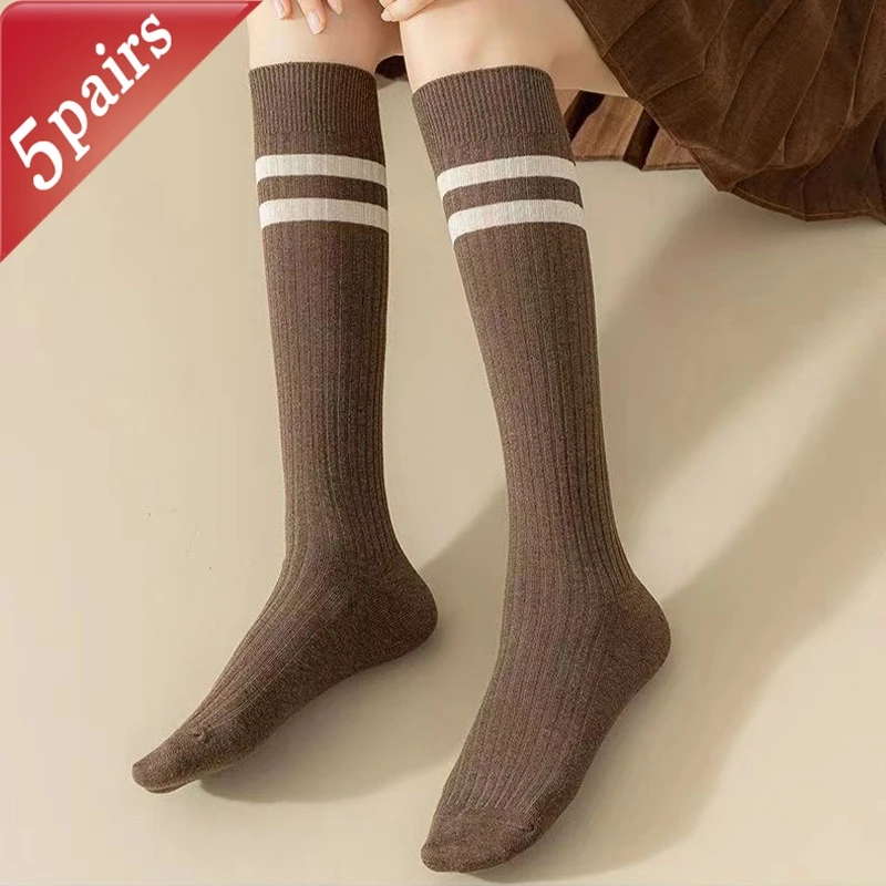 

5 Pairs Women's Socks Pack Japanese Stripe Retro Simple Fashion Versatile Stockings Comfortable Breathable High Quality Socks
