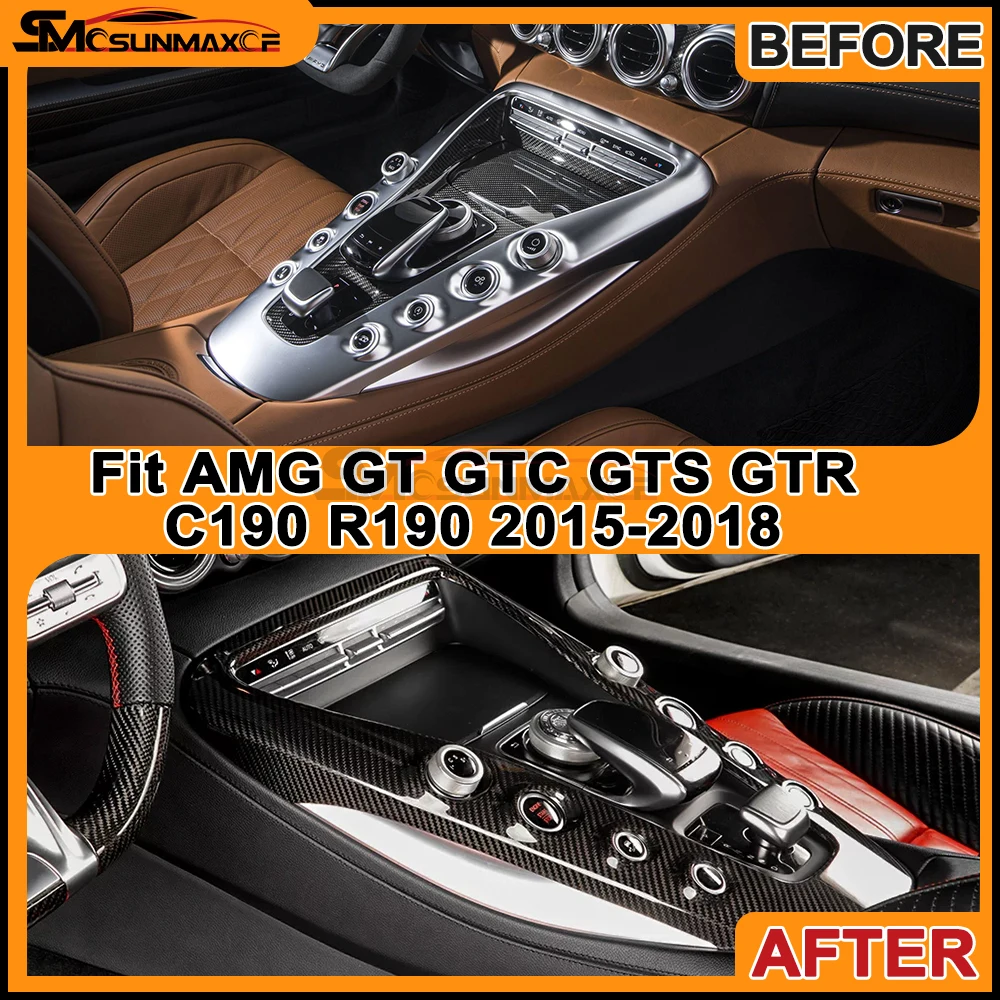 For Benz AMG GT C190 R190 GTS GTC GTR 2Doors 2015-2018 Real Dry Carbon Fiber Center Panel Sticker Cover Car Interior Accessories