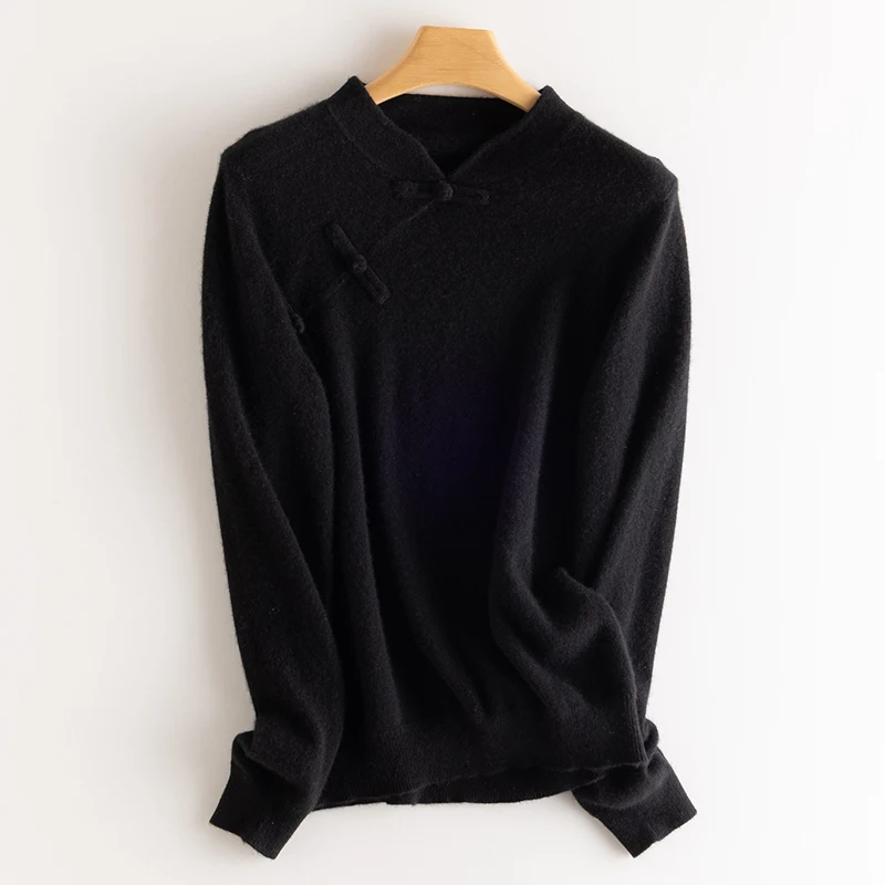 Autunno/Inverno da donna Nuovo maglione lavorato a maglia Top 100% cashmere di capra cinese colletto Pan pullover maglione a maniche lunghe tinta unita