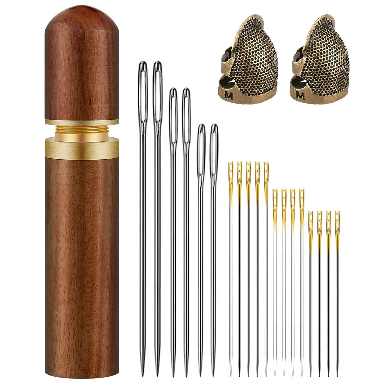 Деревянный футляр для игл для хранения швейных игл и игл для вышивания, набор игл с защитой для пальцев наперстка для шитья