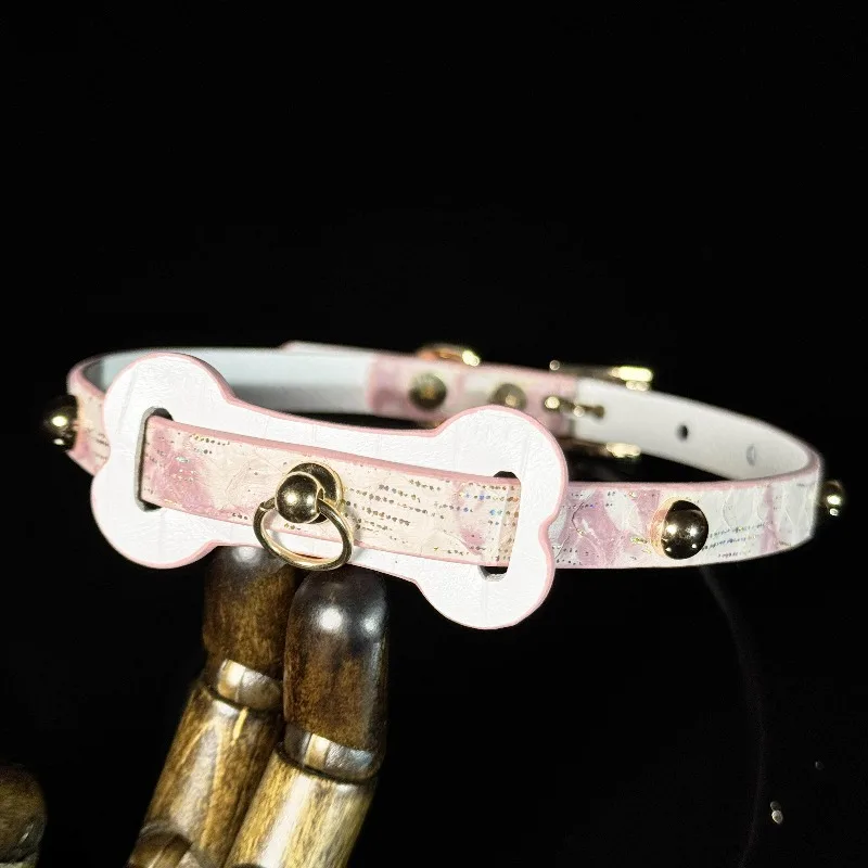 Custom Bone Choker Snakeskin Collar Pink Puppy Bone Leather Handmade Collar Female Niche Senior Emotion