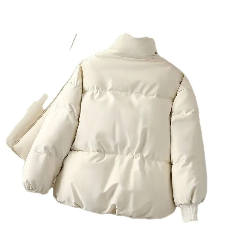 Korean Short Woman Padded Cotton Jacket Lapel Drawstring Waist Solid Warm Coat Winter Loose Thicked Magnanimity Lady Outwear
