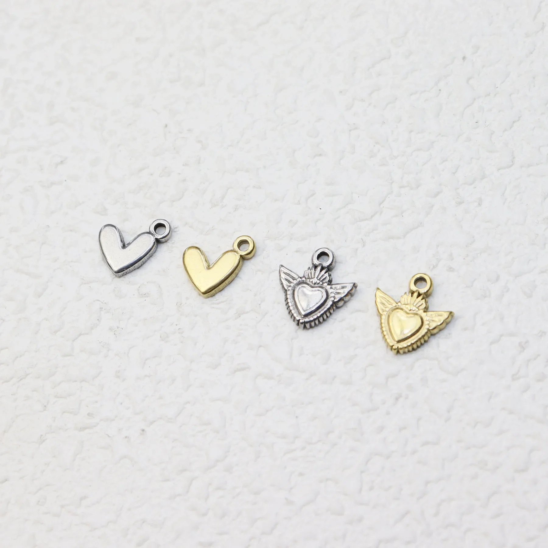 5pcs Wholesale Casting Stainless Steel Heart Charms Pendant DIY Women's Jewelry Necklace Earrings Bracelets Unfading Colorless