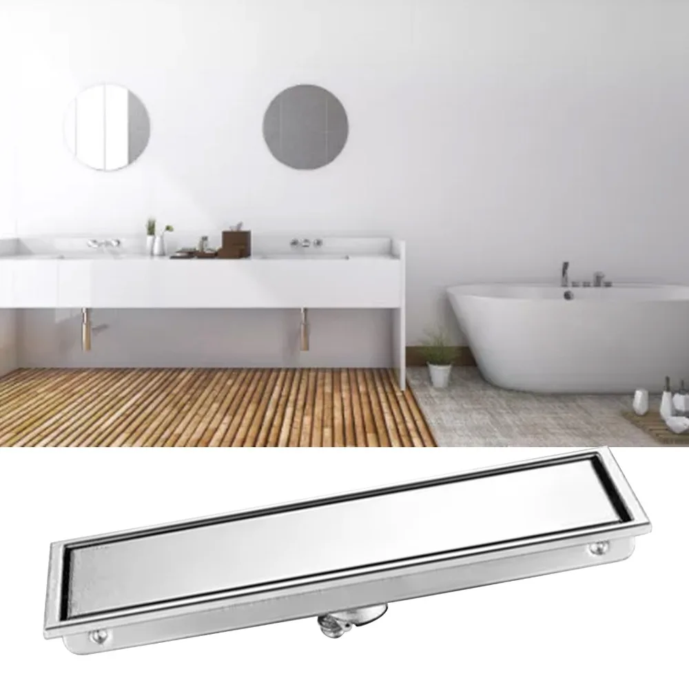 Rectangular Linear Floor Drain Hidden Brushed Finish Shower Floor Drain Removable Hidden Cover Tile Insert Grille Shower Drain