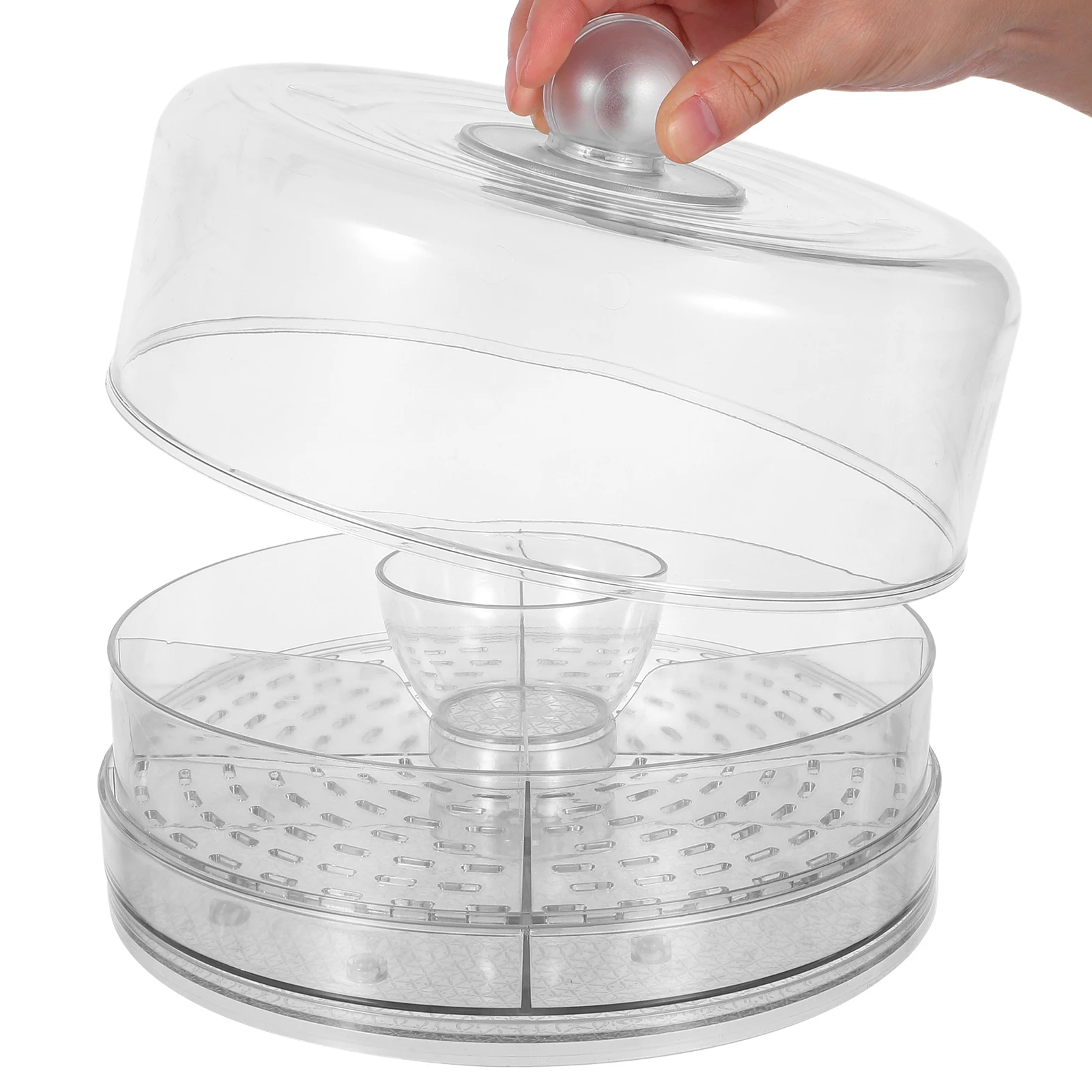 

Rotating Storage Tray Fresh Preservation Container Transparent Plastic Food Organizer Fridge Snacks Fruit Vegetable Salad