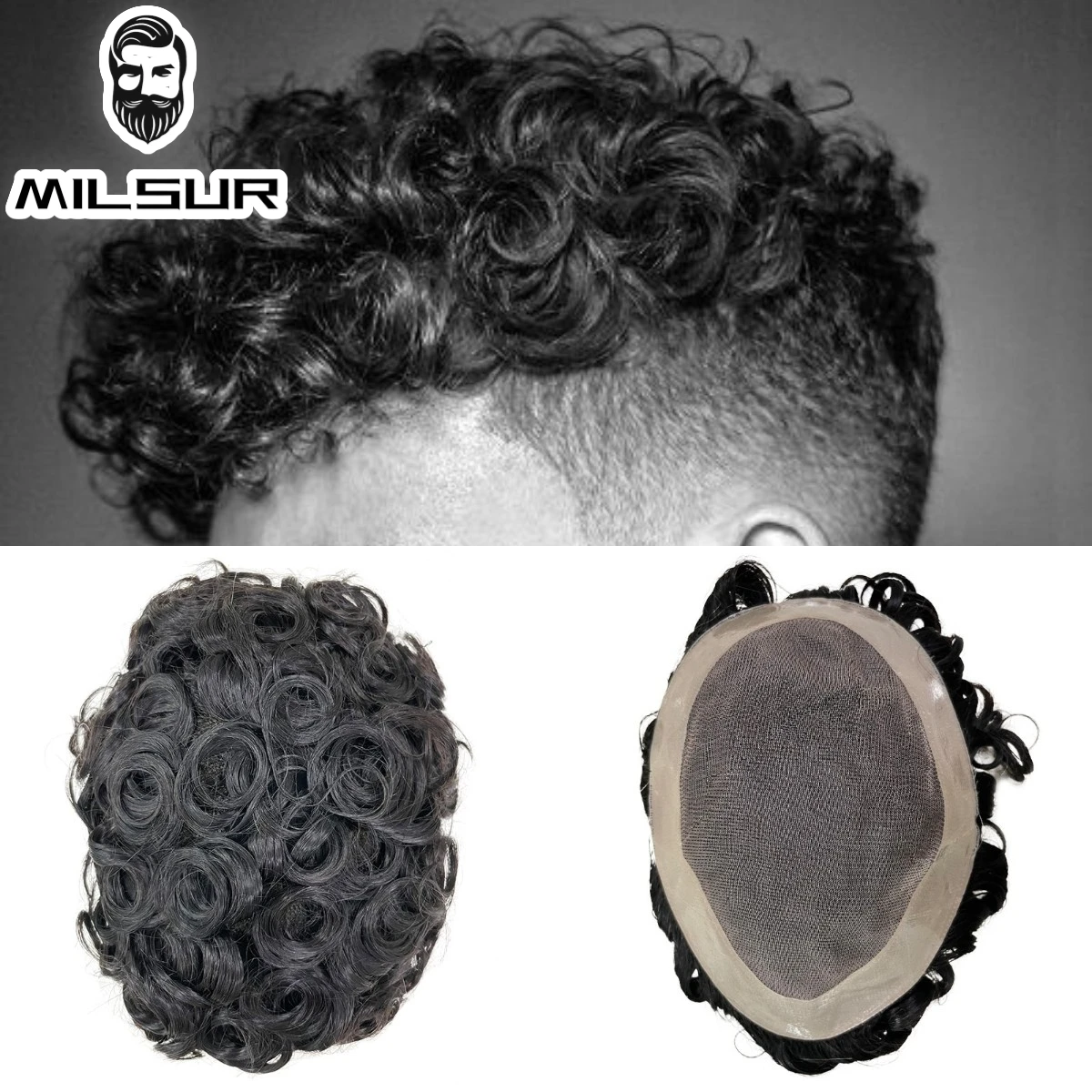 

25mm Curly Hair Men's Toupee Breathable Male Hair Prosthesis Mono And PU Base Hairpieces For Men Natural Human Hair Systems