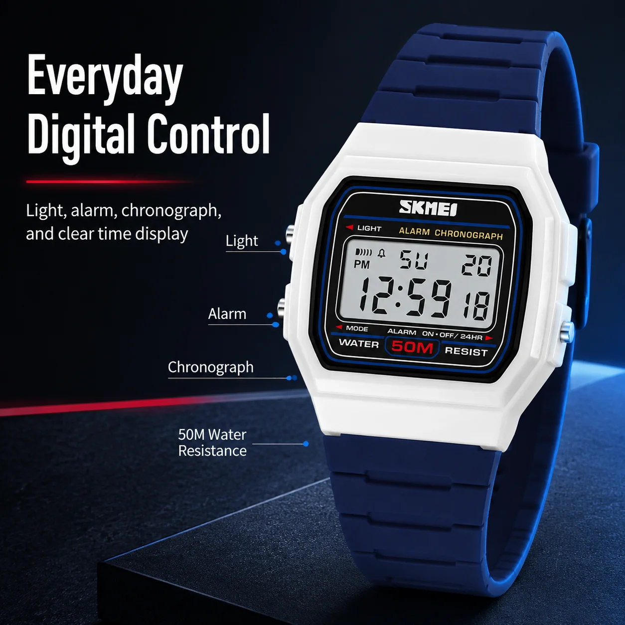 SKMEI 2698 5Bar Waterproof Digital Watches Unisex Electronic Wristwatch Fashion Men Women Clock Back Light Chrono Alarm Causal