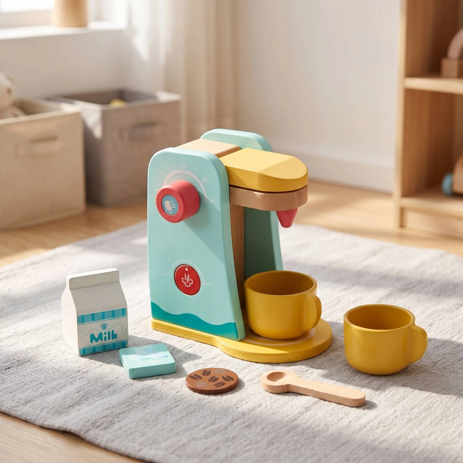 Wooden Coffee Machine Toy Safe Pretend Play Coffee Maker Sturdy Hands-on for Children, Playroom