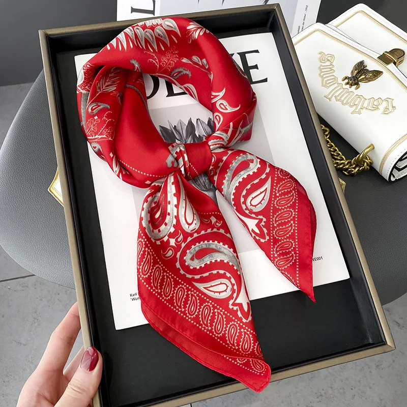 70*70cm Square Silk Satin Hair Scarf Women Small Shawl Fashion Kerchief Neck Female Headband bandanna Lady foulard muffler girl