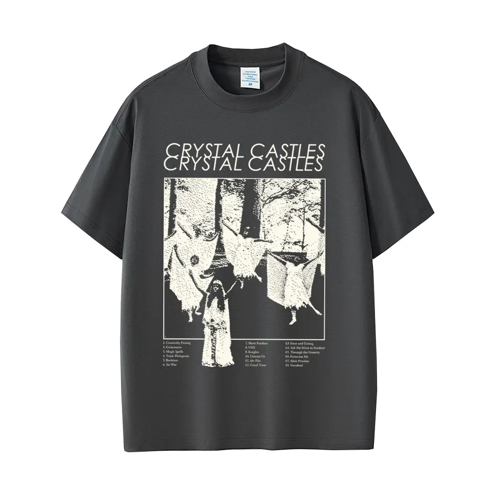 Crystal Castles Band T-shirt Men's Hip Hop Rock Oversized Short Sleeve T-shirts Men Women Vintage Electronic Punk Music T Shirts