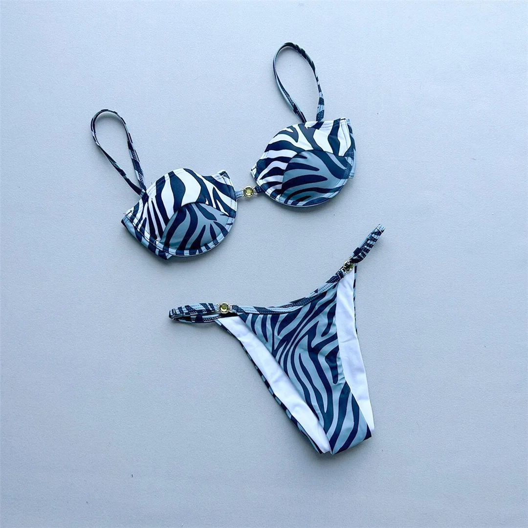 2026 Bedruckter Bikini mit Bügel für Damen, zweiteiliger Badeanzug, hoher Beinausschnitt, Badebekleidung, Badeanzug, Schwimmbikini V8460 – Detail 5