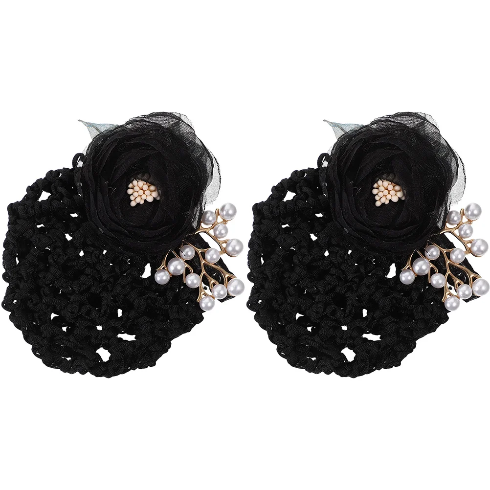 

Hair Clips Fabric Silk Yarn Simple Flower Net Pocket Head Top Accessories One-word (red Thick Mesh) Bun Cover Black for