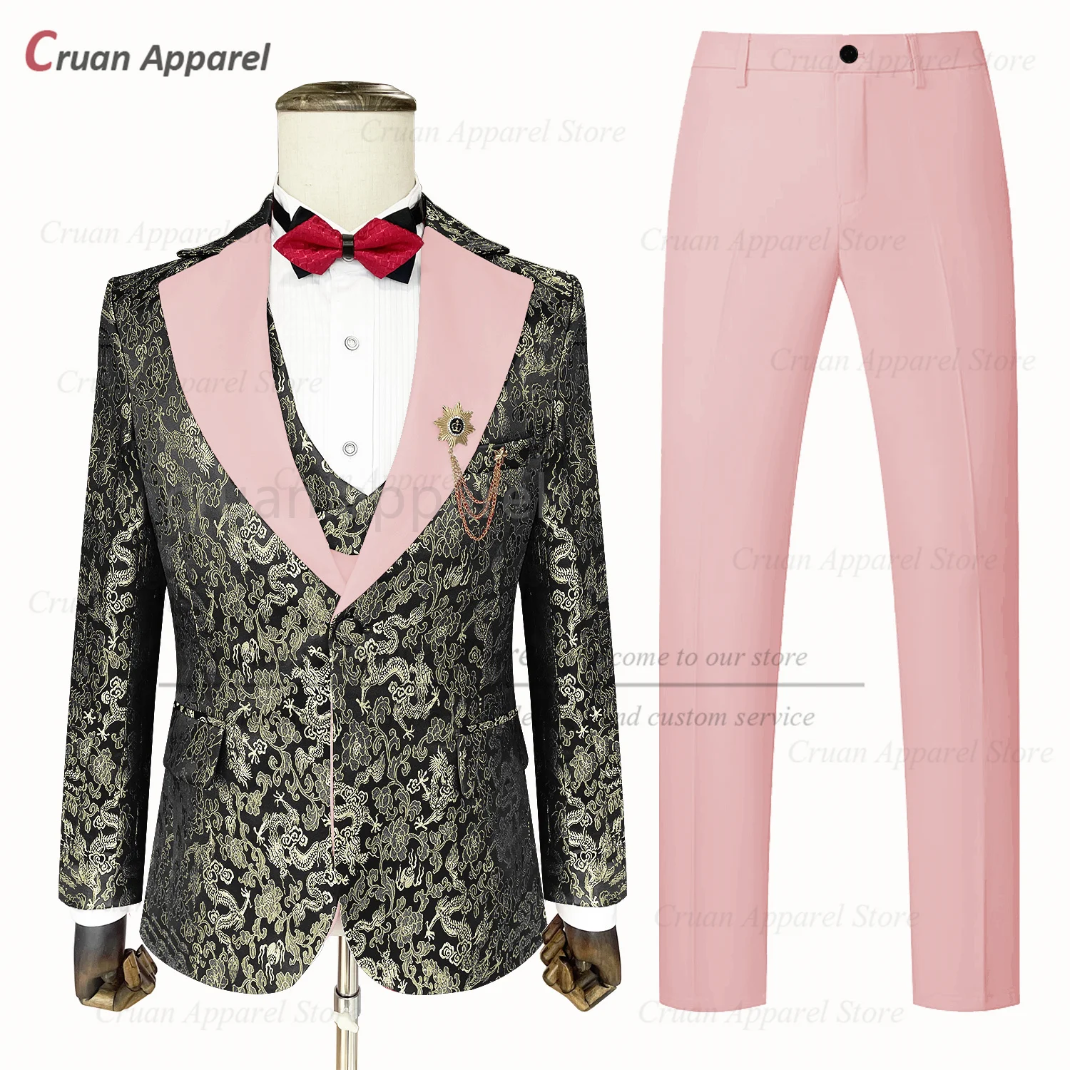 

Fashion Jacquard Suit Sets For Men Birthday Party Slim Fit Blazer Vest Pants 3 Pieces Wedding Banquet Groomsman Luxury Outfits