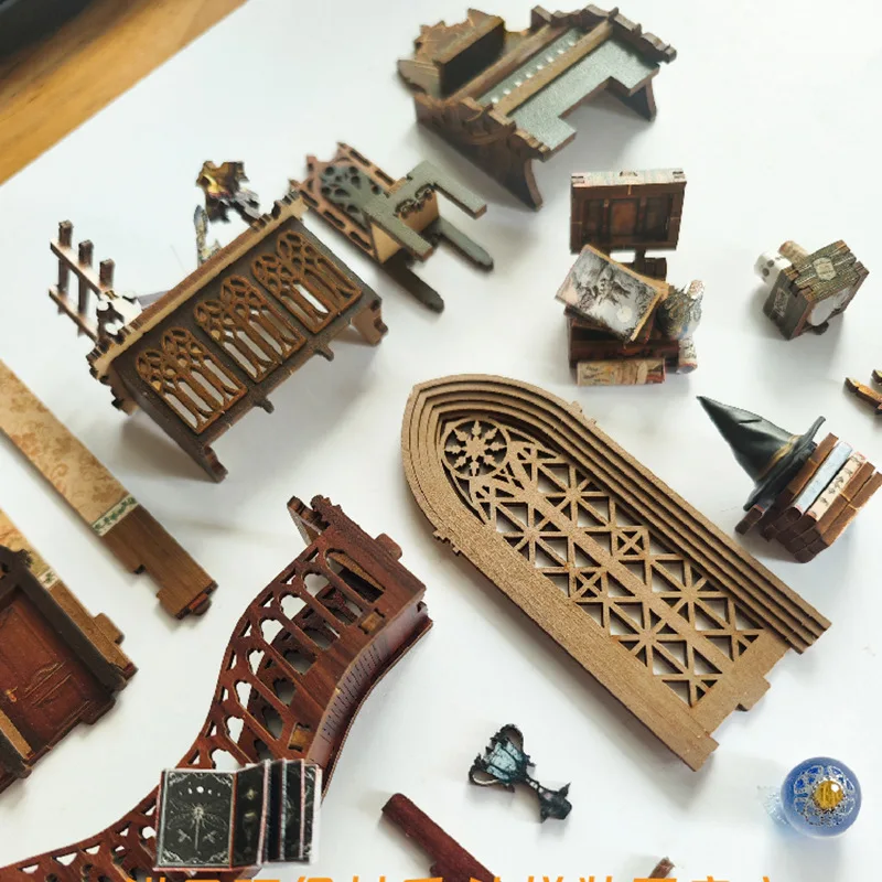 OUZEY 3D Livro de madeira Nook DIY Kit - Biblioteca escolar de feiticeiro misterioso, inserção de estante com tema mágico, presente artesanal criativo para adultos