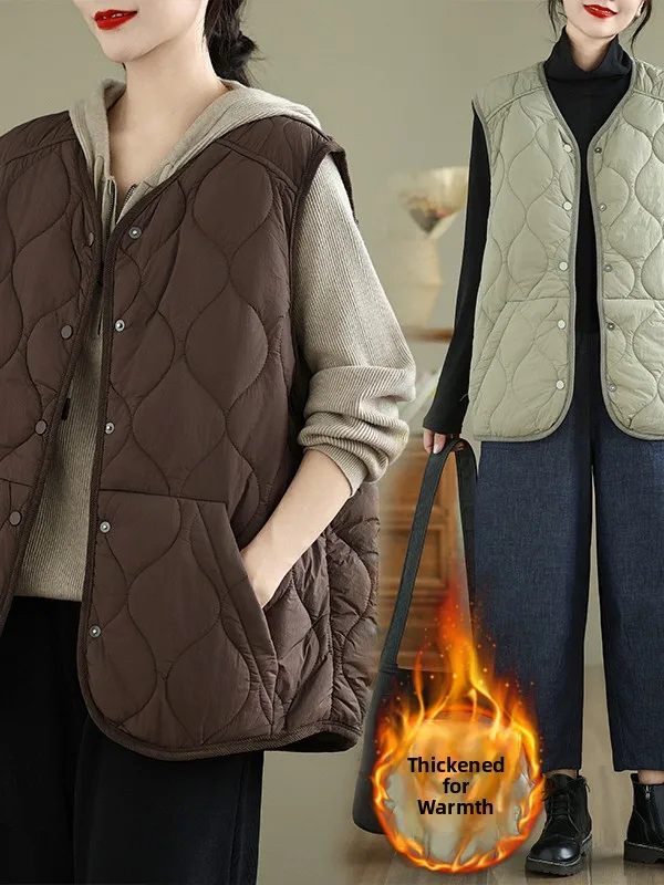 

Warm Cotton Insert Loose Casual Svel Vest Autumn New Sle Gourd Patterned Women's plus Size Faionable All Seasons Top