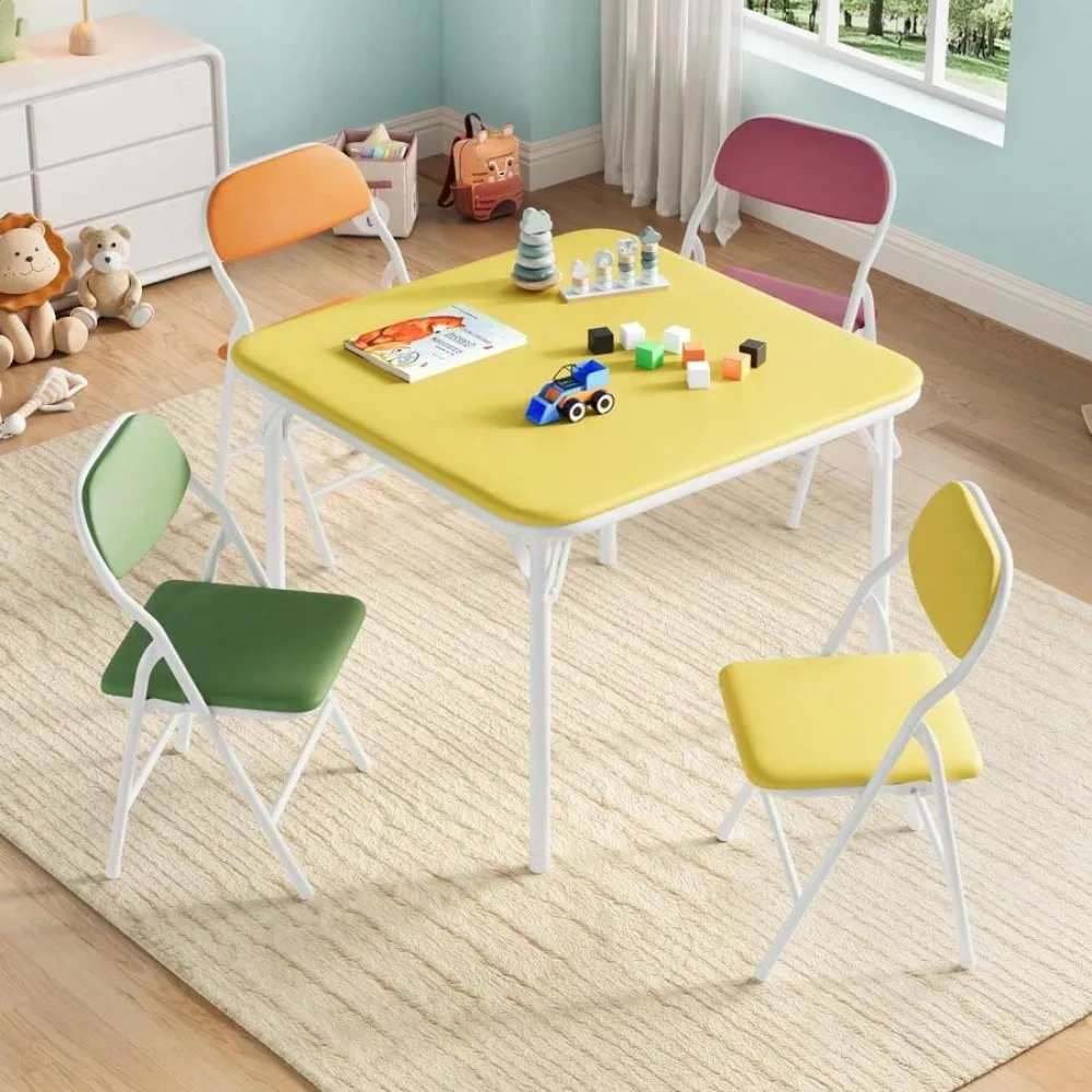 Foldable Square Table and Chairs Set for Indoor Outdoor Use, Compact Collapsible Dining Set with Lightweight Portable Seating, Space Saving Folding Furniture for Home, Parties, Camping, Picnics, Balcony, 4 Piece Patio Table and Chairs view 4