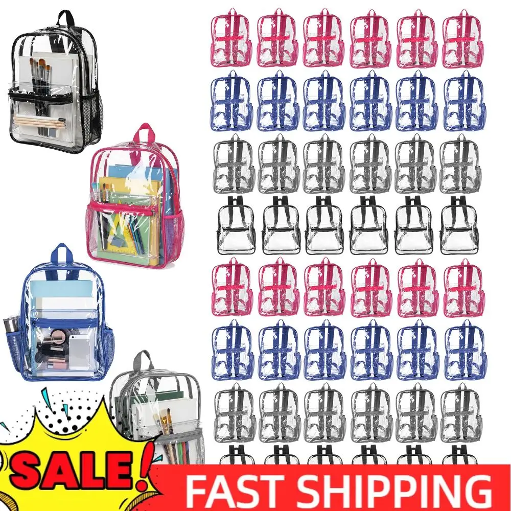 

48/72 Pack PVC Clear Backpack Bulk with Pockets 15 Inch Through Bags for College Travel Sport Work Stadium Approved