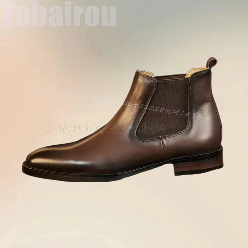 

Brown Gradient Color Patchwork Ankle Boots Fashion Slip On Men Shoes Luxury Handmade Party Feast Banquet Office Men Dress Shoes