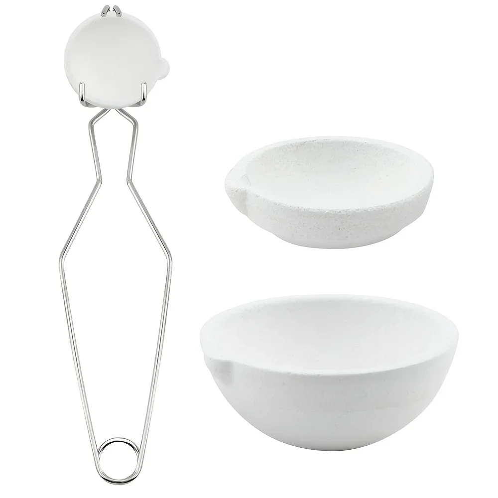 100g-500g Quartz Crucible for Melting Gold Silver Platinumwith Tongs, High Temp Silica Bowl Jewelry Casting Refining Tool