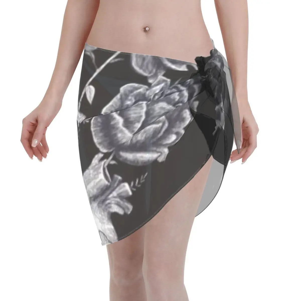 

Promotion Heart With Peonies B W On Black Women's Beach Wrap SkirtPost Gym Shower Wear Beach Beachwear