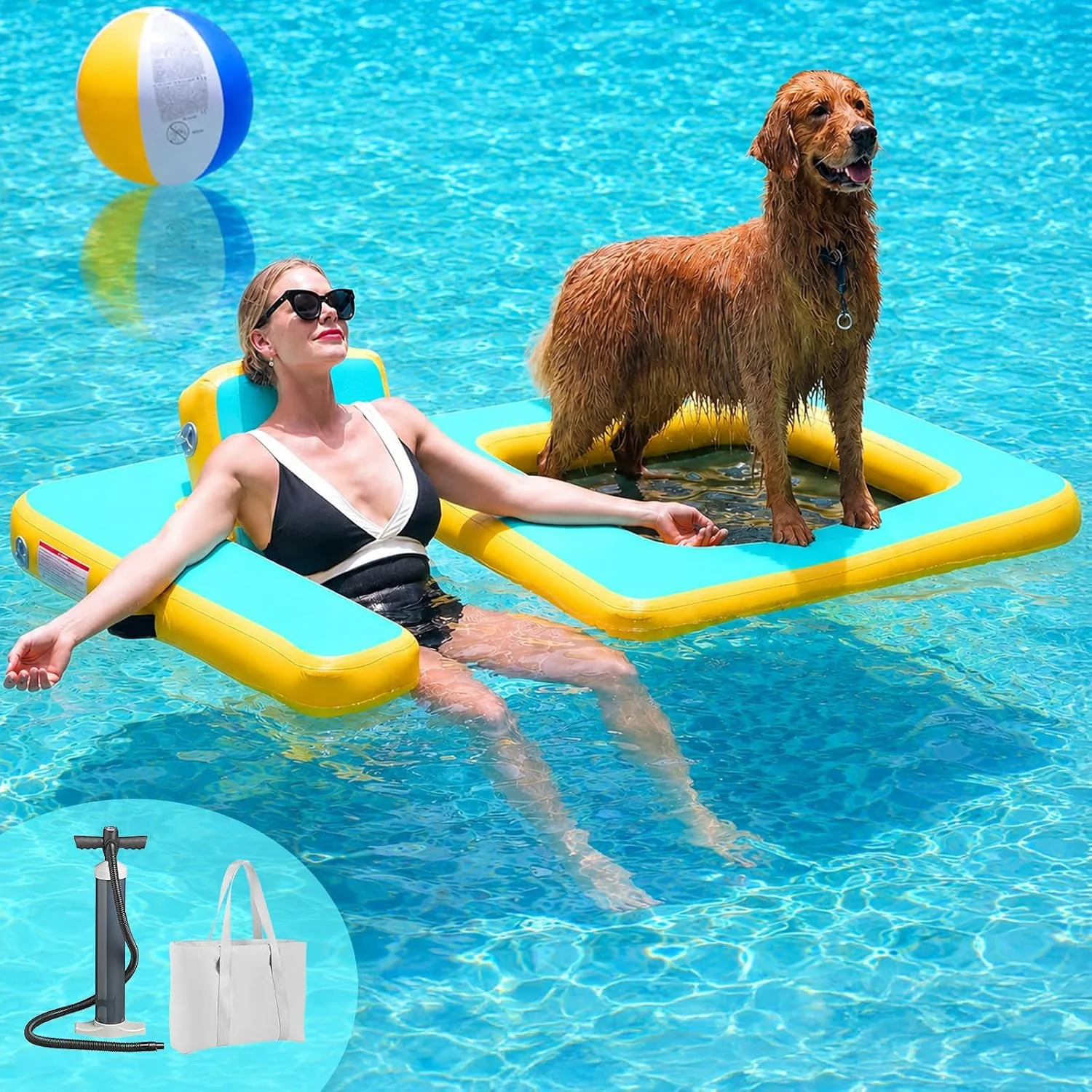 2026 Inflatable Floating Dock with Water Ramp, Ladder, Hammock & Seat   Heavy Duty Platform Drop-Stitch PVC Mesh Fits Adults Fam
