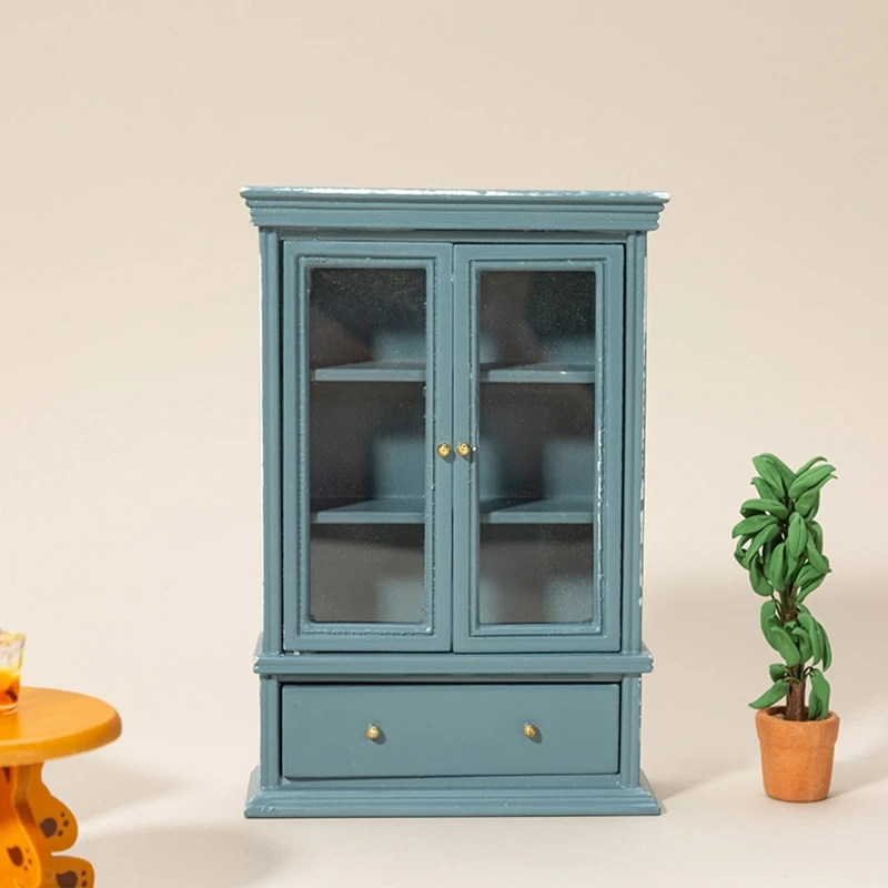 1:12 Puppenhaus Zubehör Puppenhaus Miniatur Moderne Wohnzimmer Locker Doppel Tür Glas Schrank Simulation Möbel