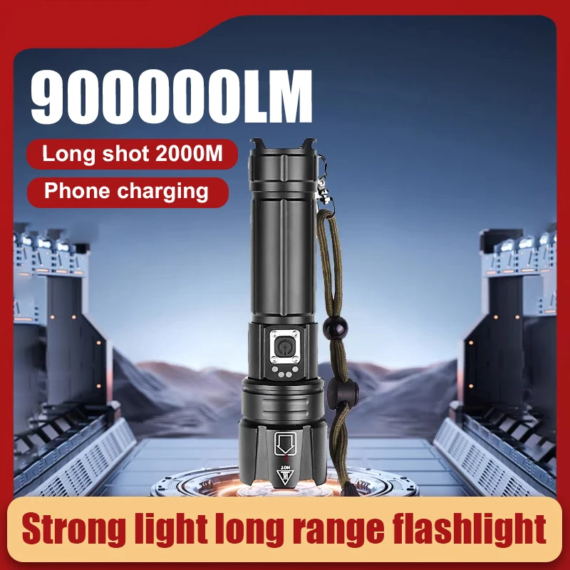 

900000 Lumens 500W High Power LED Flashlight Rechargeable Tactical Flashlight Outdoor Lantern Waterproof Camping Fishing Torch